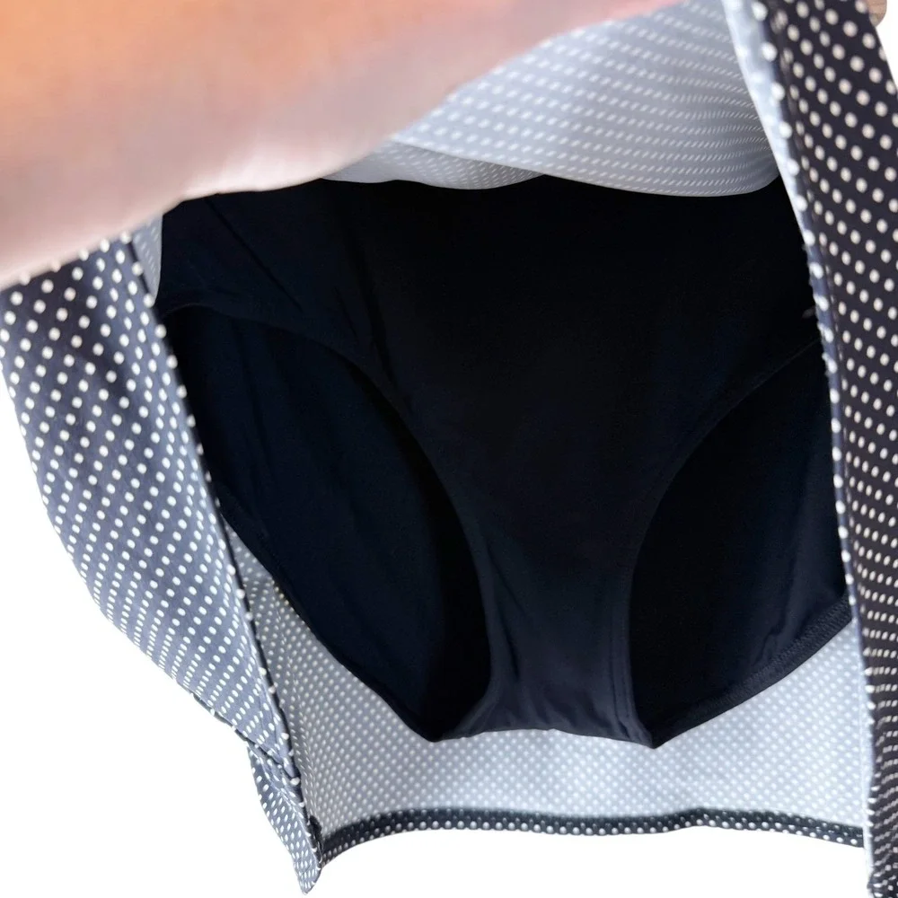 Lands' End Womens Black Polka Dot Swim Skirt Skort Built-in Brief Size 14‎